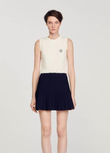 산드로 sandro 네이비 디스트로이드 크롭 케이블 니트 베스트 1 사이즈--9