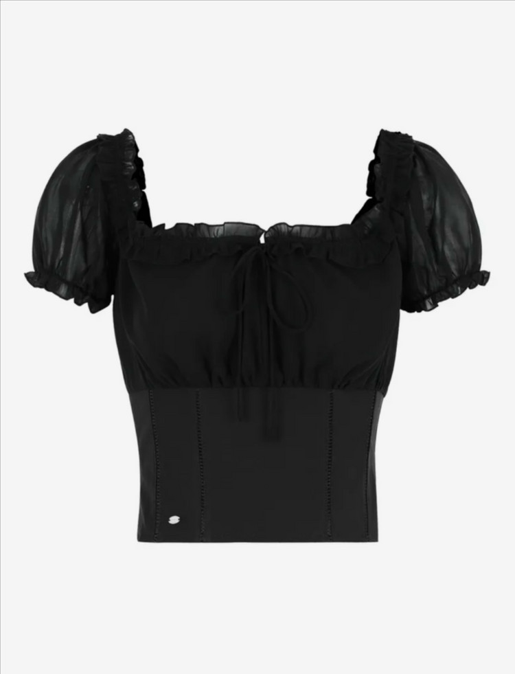 [새상품/M]페일제이드 쉬폰 레이스 퍼프 블라우스 블랙 검정--1