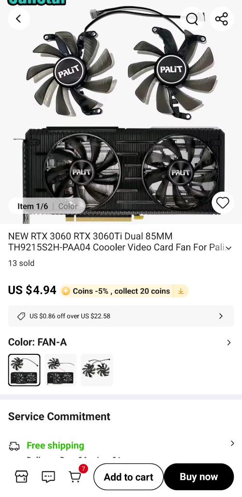 Palit RTX3060TI RTX3060 Dual 용 교체용 팬 TH9215S2H-PAA04--1