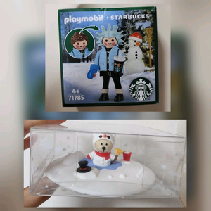 스타벅스 플레이모빌 리키 피규어,눈사람 베어리 머그컵 덮개 머그리드 세트