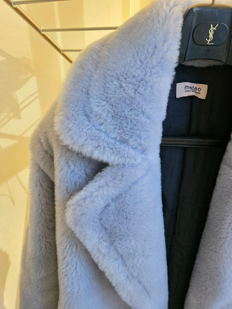 정품 이브살로몬 Yves Salomon 메테오 양모 100% 테디베어 테디 코트 베이비 블루 36 미착용 새제품--1