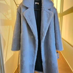 정품 이브살로몬 Yves Salomon 메테오 양모 100% 테디베어 테디 코트 베이비 블루 36 미착용 새제품