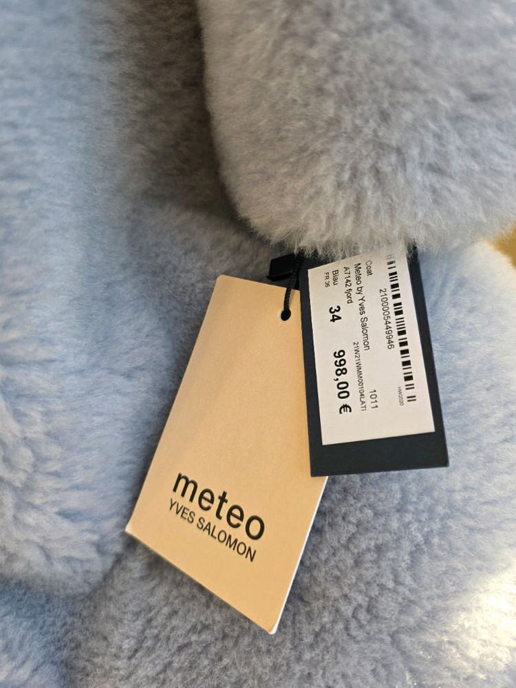 정품 이브살로몬 Yves Salomon 메테오 양모 100% 테디베어 테디 코트 베이비 블루 36 미착용 새제품--3