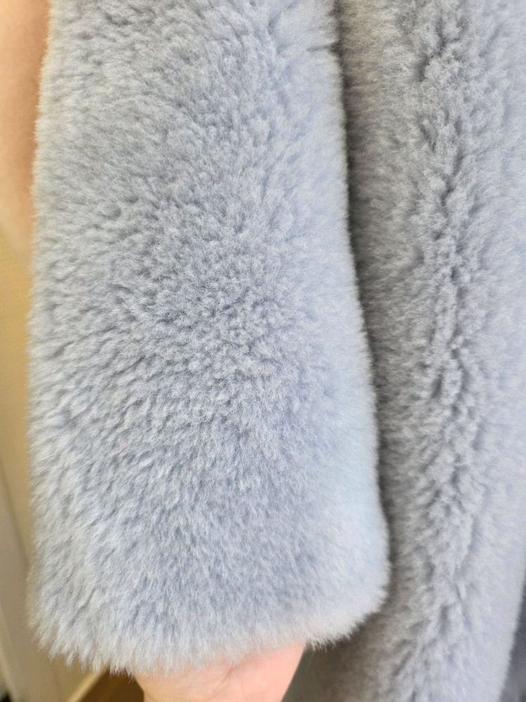 정품 이브살로몬 Yves Salomon 메테오 양모 100% 테디베어 테디 코트 베이비 블루 36 미착용 새제품--5