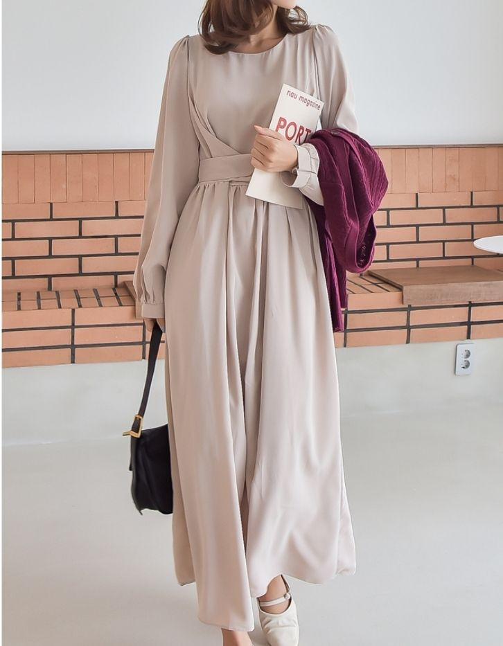 새상품) 쉬폰 랩 라인 롱원피스 55 66 77 이미지