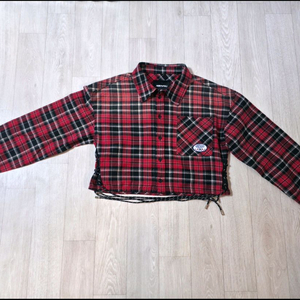 아베나키 어패럴 워시드 체크 레이스업 크롭 셔츠