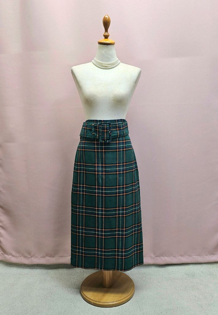 자라 그린체크 미디스커트 벨트세트--1