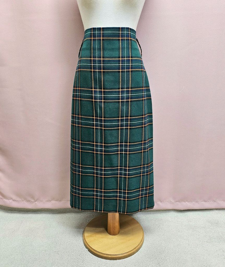 자라 그린체크 미디스커트 벨트세트--2