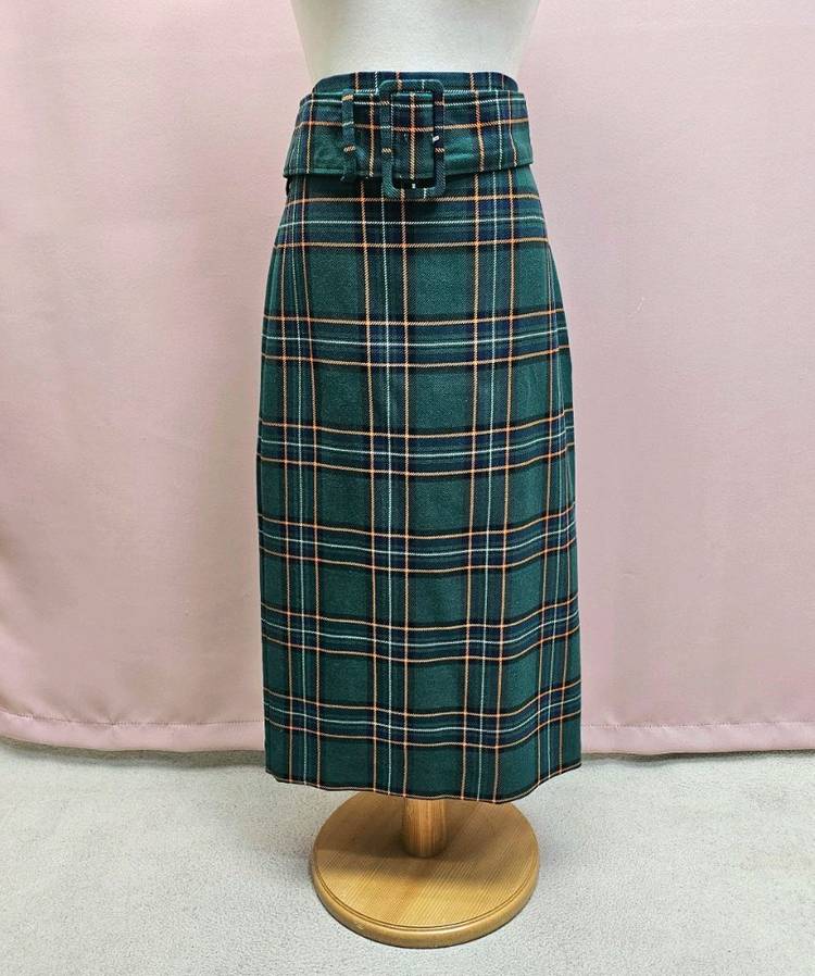 자라 그린체크 미디스커트 벨트세트--3