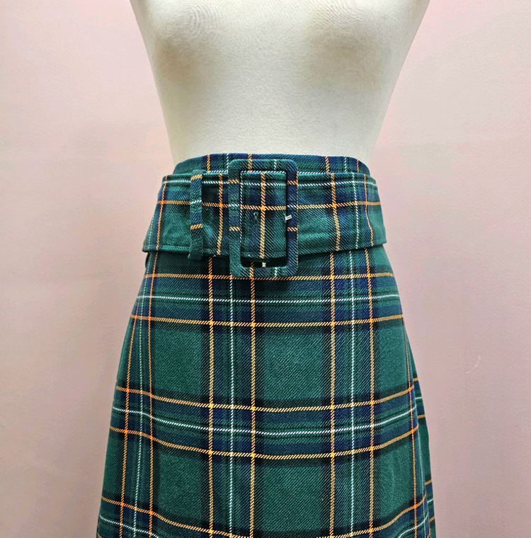 자라 그린체크 미디스커트 벨트세트--4