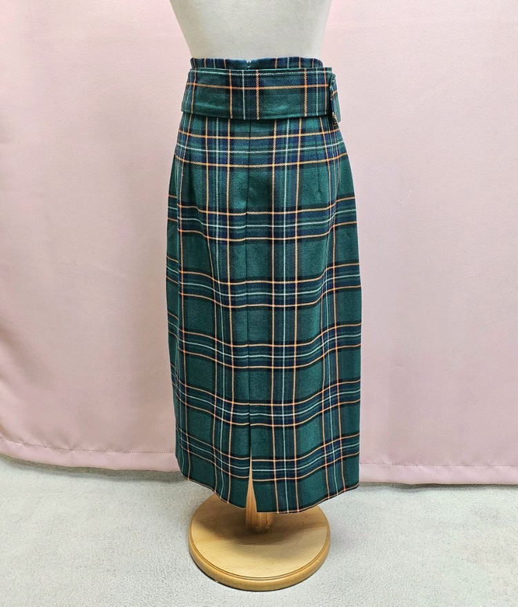 자라 그린체크 미디스커트 벨트세트--6