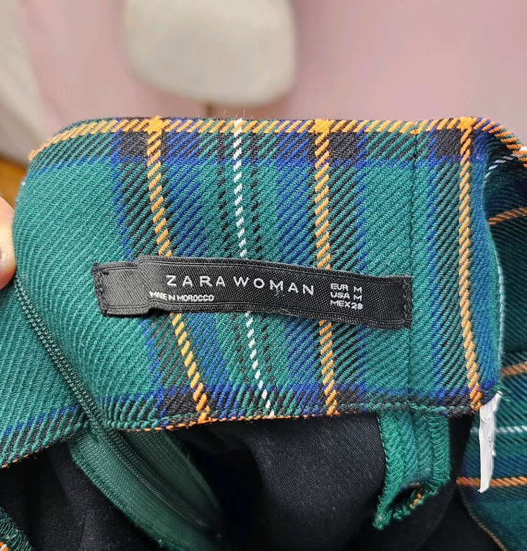 자라 그린체크 미디스커트 벨트세트--9