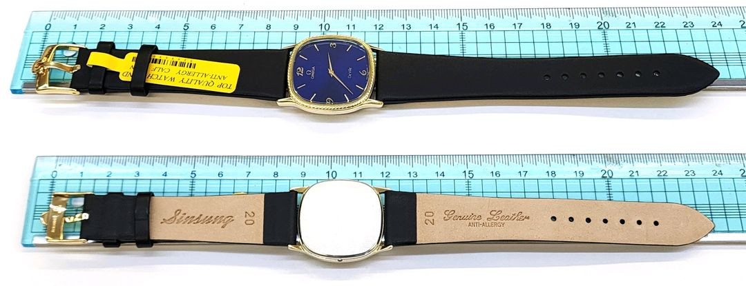 신품급 정품 오메가 남성용 쿼츠 ㅡ 진청색 선레이 + 금색 케이스--5