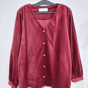빅사이즈 벨벳 블라우스 와인 이미지
