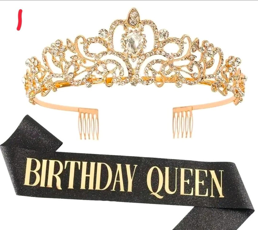 미개봉 새상품 - 생일파티용품 블링블링한 티아라 + 어깨띠 Set 이미지