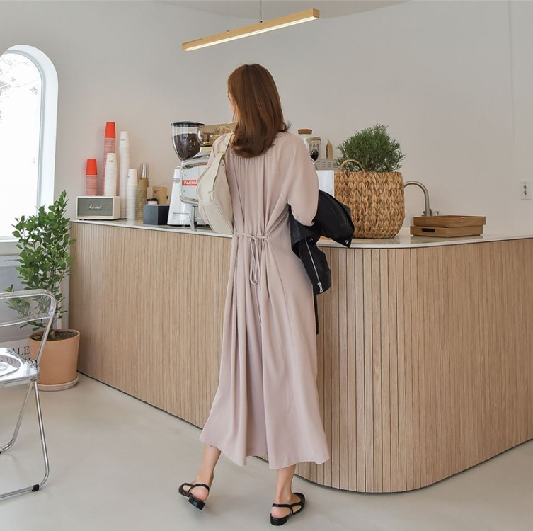 새상품) 셔링 스트랩 벨트 롱 원피스 55 66 77 이미지