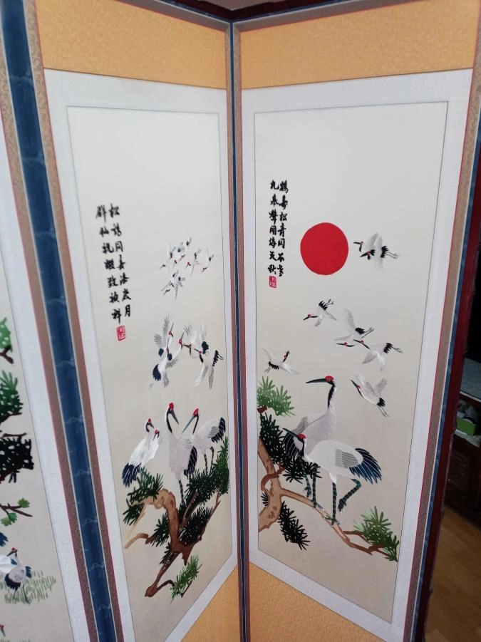 깨끗한 백학도 자수 8폭 병풍 ㅡ 광주광역시 이미지