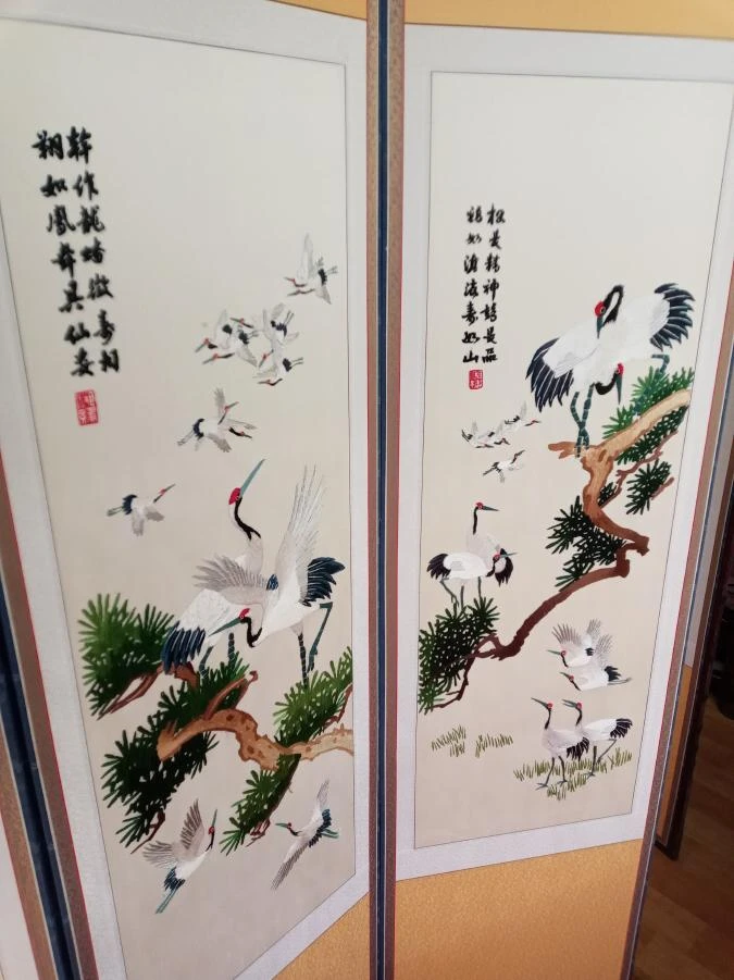 깨끗한 백학도 자수 8폭 병풍 ㅡ 광주광역시 이미지