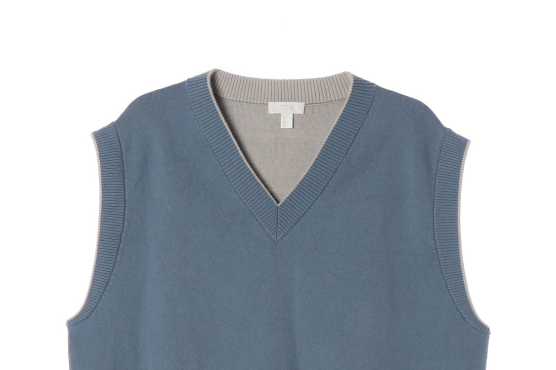 [M]코스 블루 울블렌드 브이넥 니트 베스트 조끼--1