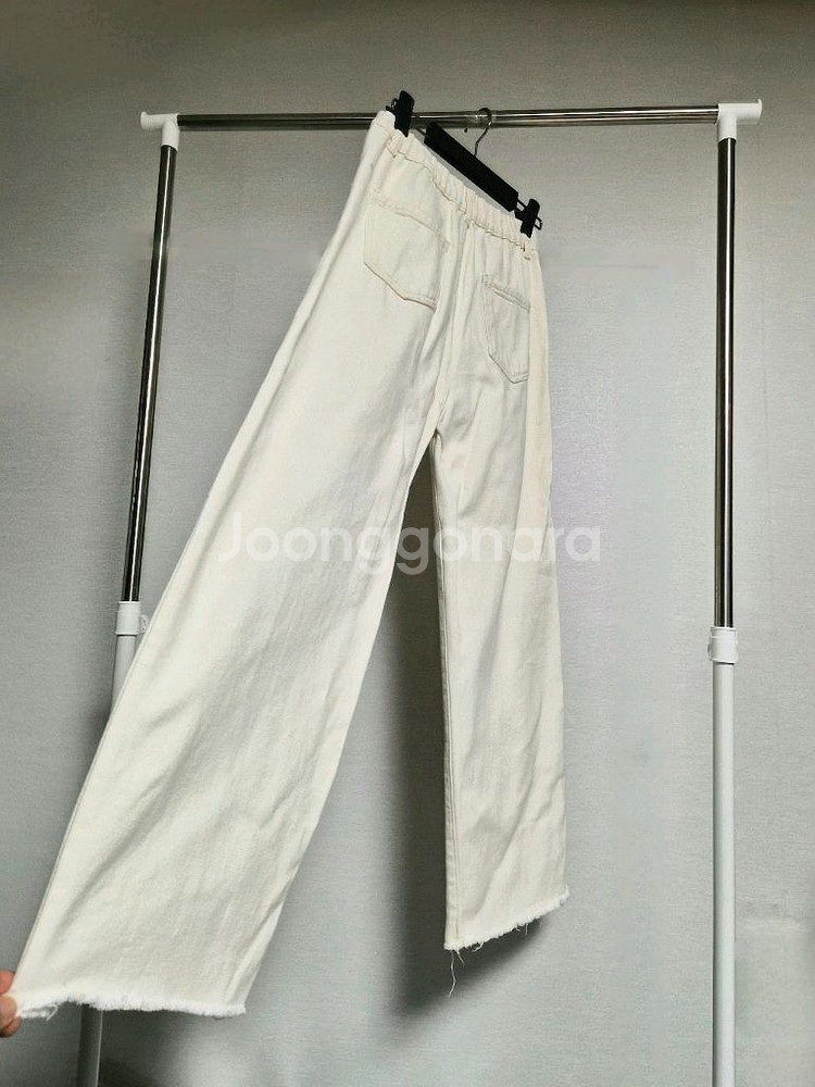 미착용 S) 아이보리 뒷밴딩 와이드 데님 팬츠--2
