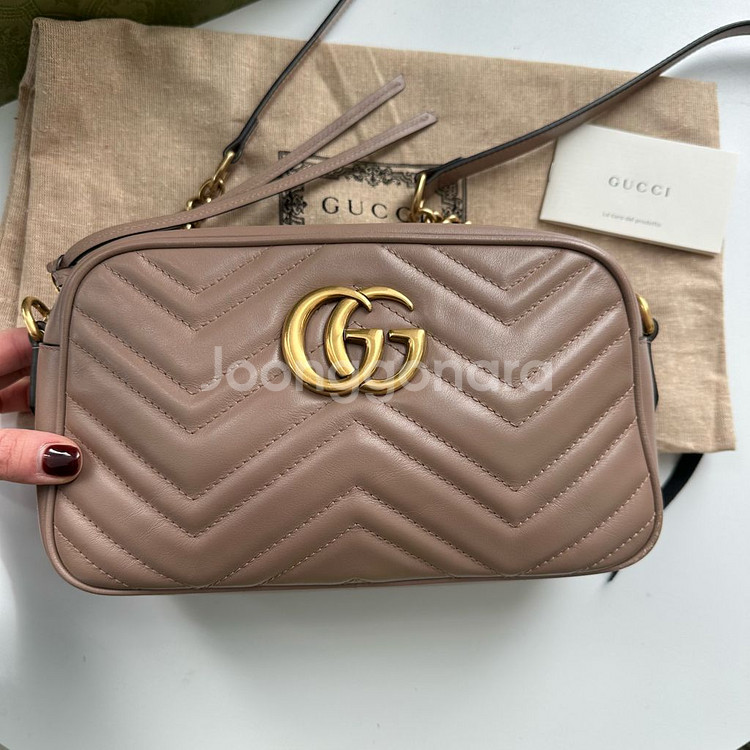 구찌 GG 마몽 마틀라세 스몰 숄더백 로즈 베이지--1