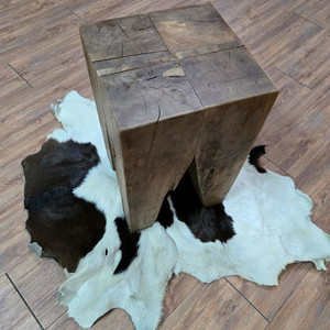 빈티지 티크 원목 사각 스툴