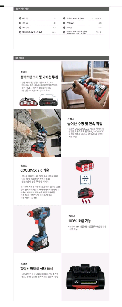 보쉬배터리PROCORE프로코아GBA18V4.0AH프로코어 S급 이미지