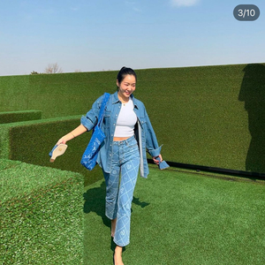 (새상품) 매니모어몽 에디션2. Cropped printed denim 이미지