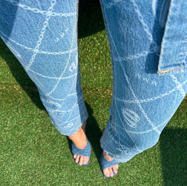 (새상품) 매니모어몽 에디션2. Cropped printed denim 이미지