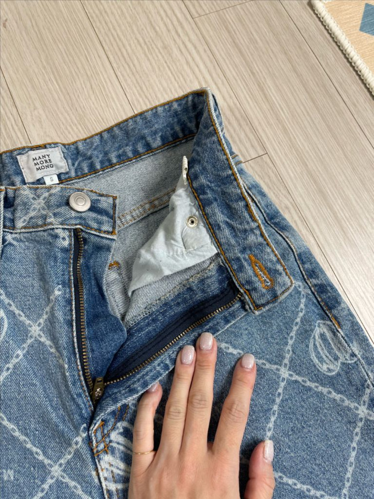 (새상품) 매니모어몽 에디션2. Cropped printed denim 이미지