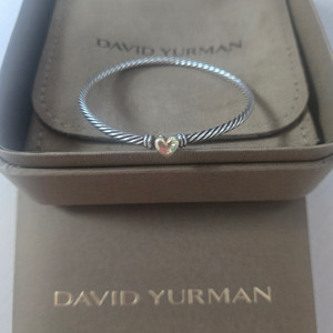 데이비드 율만 / 클래식 케이블 하트 스테이션 팔찌 18K 옐로우 골드가 들어간 스털링 실버, 3mm