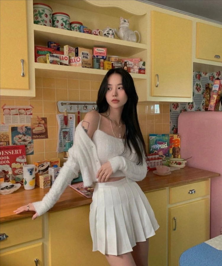 [새상품]페일제이드 퍼지 퍼가디건&퍼나시 세트 화이트 이미지
