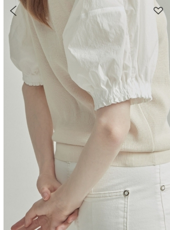 오브제 obzee 볼륨 슬리브 텍스처 블록 블라우스 90 사이즈--2