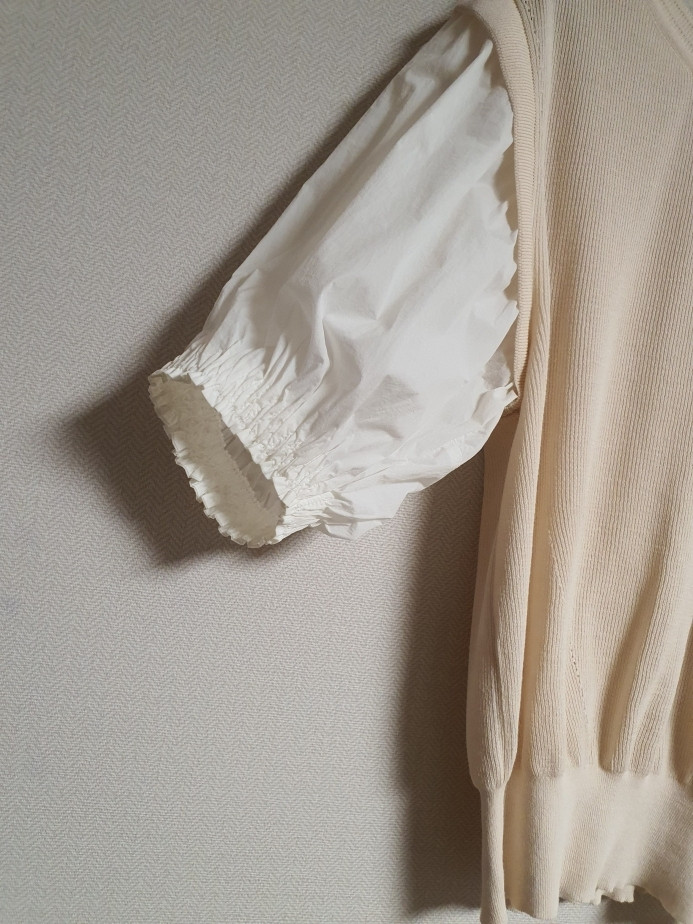 오브제 obzee 볼륨 슬리브 텍스처 블록 블라우스 90 사이즈--5