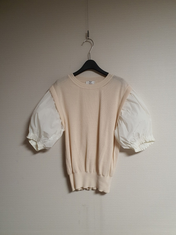 오브제 obzee 볼륨 슬리브 텍스처 블록 블라우스 90 사이즈--3