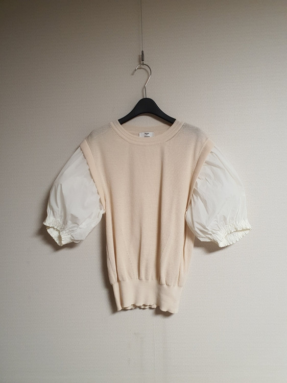 오브제 obzee 볼륨 슬리브 텍스처 블록 블라우스 90 사이즈--4