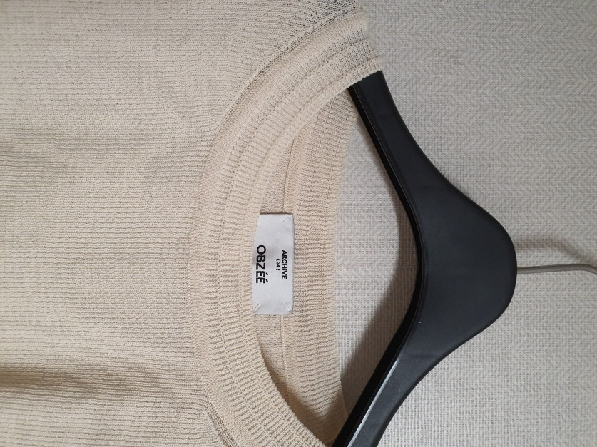 오브제 obzee 볼륨 슬리브 텍스처 블록 블라우스 90 사이즈--7