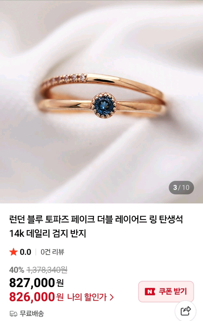 14k 로즈골드 런던블루 토파즈 반지 11.5호 이미지
