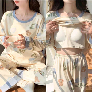 여자 긴팔 캡내장 브라캡 홈웨어 XL 수면 잠옷 파자마 상하의세트