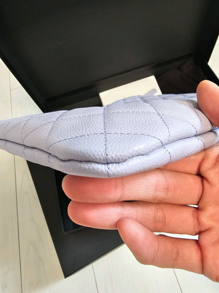 샤넬 캐비어 퀼팅 클러치 연보라 은장 뉴미듐 풀세트--4