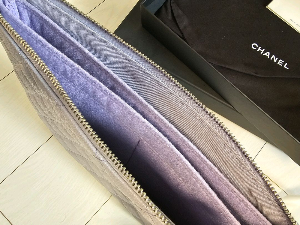 샤넬 캐비어 퀼팅 클러치 연보라 은장 뉴미듐 풀세트--6