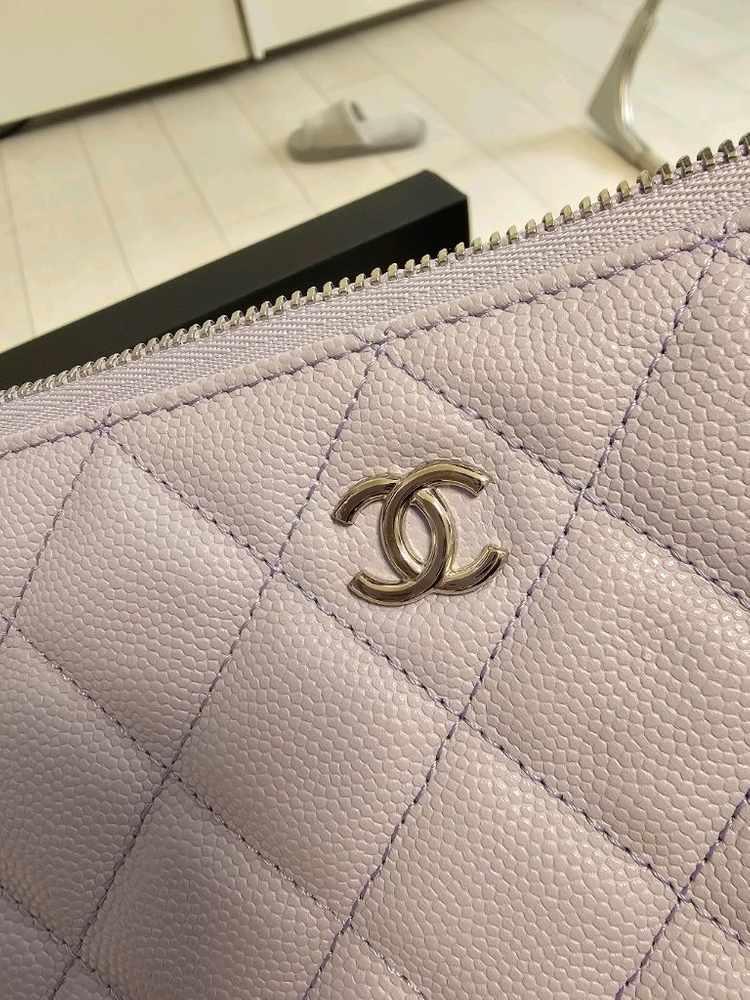 샤넬 캐비어 퀼팅 클러치 연보라 은장 뉴미듐 풀세트--7