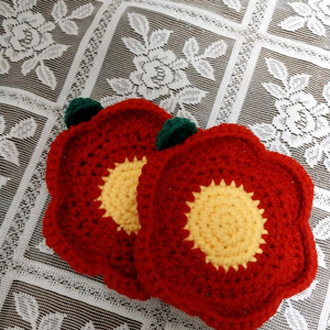동백꽃 티코스터 뜨개컵받침/손뜨개가방 이미지