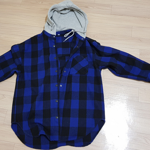 TBJ 파란색 체크 후드 셔츠