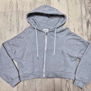 회색 크롭 후드집업