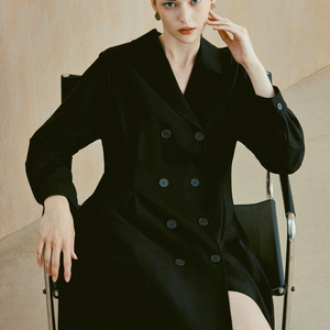 XIX 여성 롱코트 테일러드 더블 트렌치형 원피스 블랙 이미지