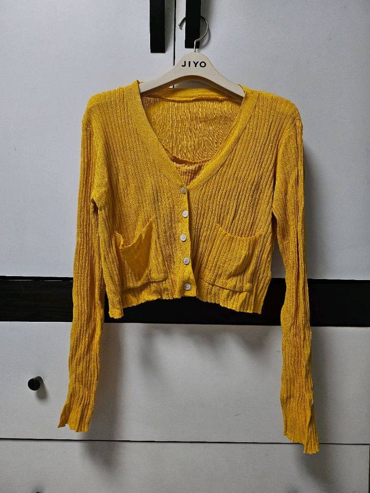 오렌지 골지 니트 나시 가디건 세트--0