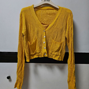 오렌지 골지 니트 나시 가디건 세트