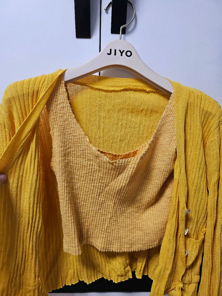 오렌지 골지 니트 나시 가디건 세트--3