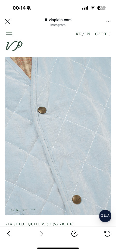 새상품 비아플레인 스웨이드 퀼팅 조끼 스카이블루--4